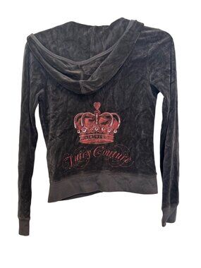 Y2k Vintage Juicy Couture Black Velour Zip-Up Hoodie Womens M Cotton Blend
